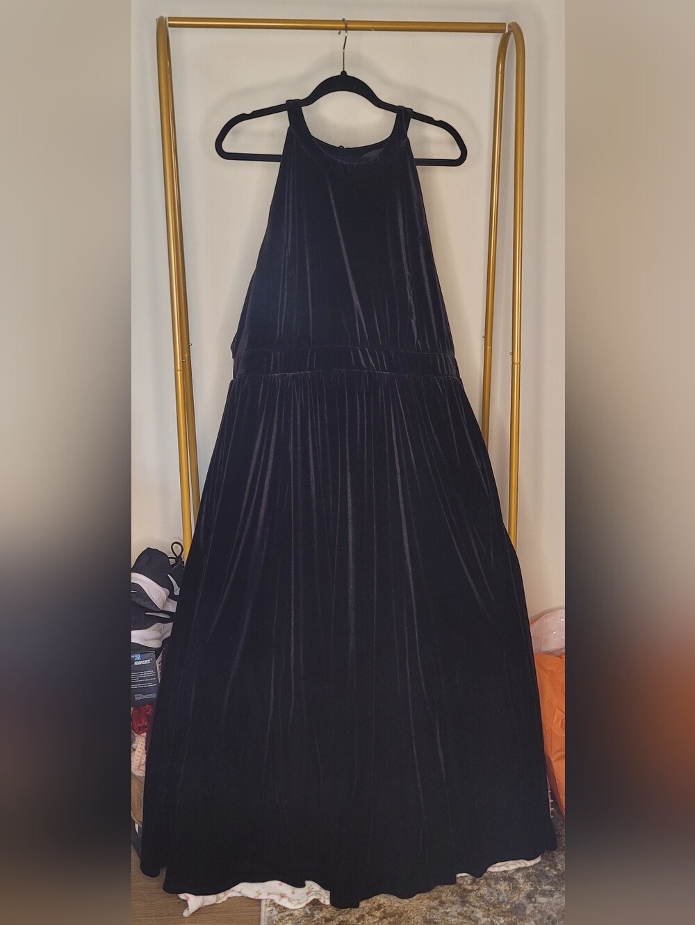 Torrid Black Velvet Halter Maxi Dress with Full Skirt